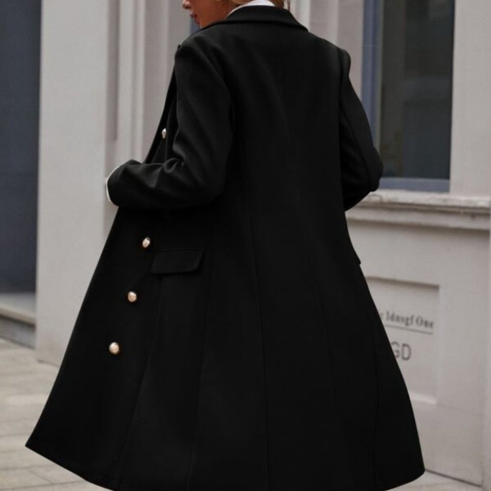 Classic Button up Long Jacket Coat Shabby chic bla - Picture 3 of 8